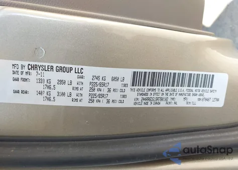 2011 Chrysler Town & Country Limited z USA, uszkodzony, nr VIN 2A4RR6DG1BR780102